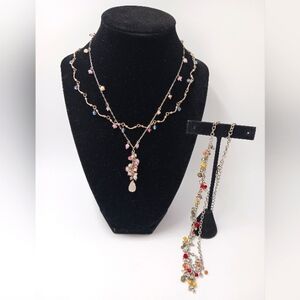 Dainty Necklace Trio, Fine Chain Small Crystal Beads